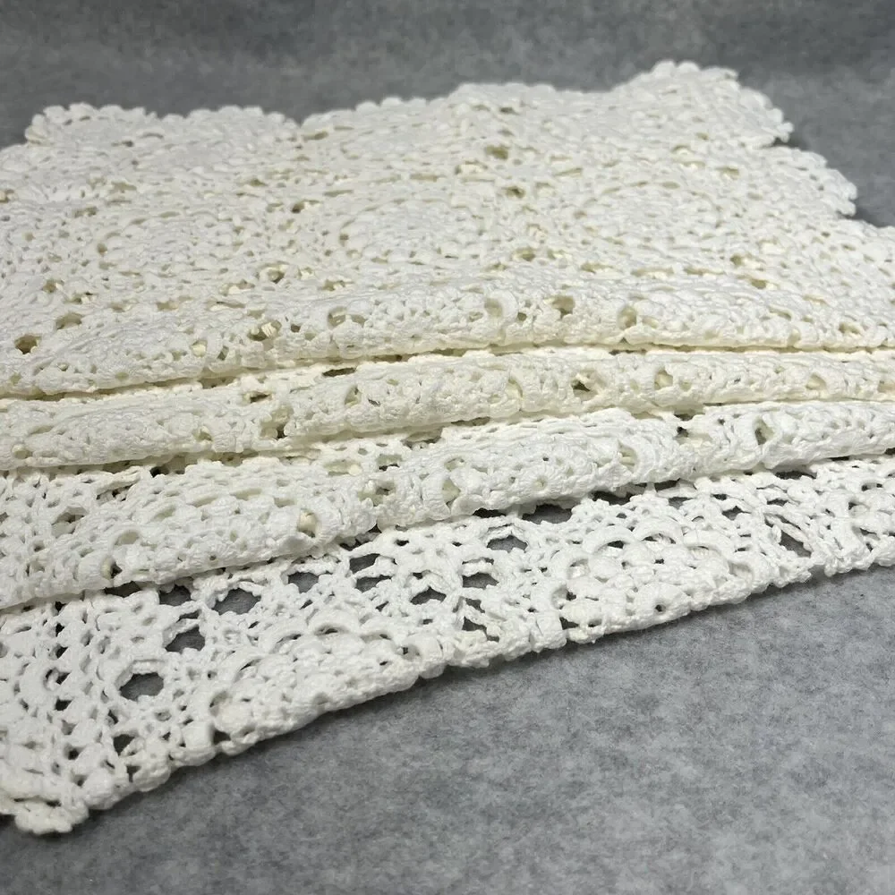 Vintage Beige Ecru Crochet Kitchen Table Placemat Set 4 Scalloped Edge‎ 11 X 18